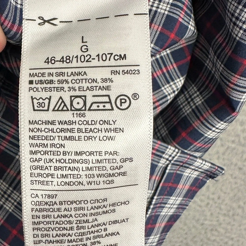 NEW Banana Republic Shirt Mens Large Slim Flex Fit Navy Red Plaid Tech Stretch